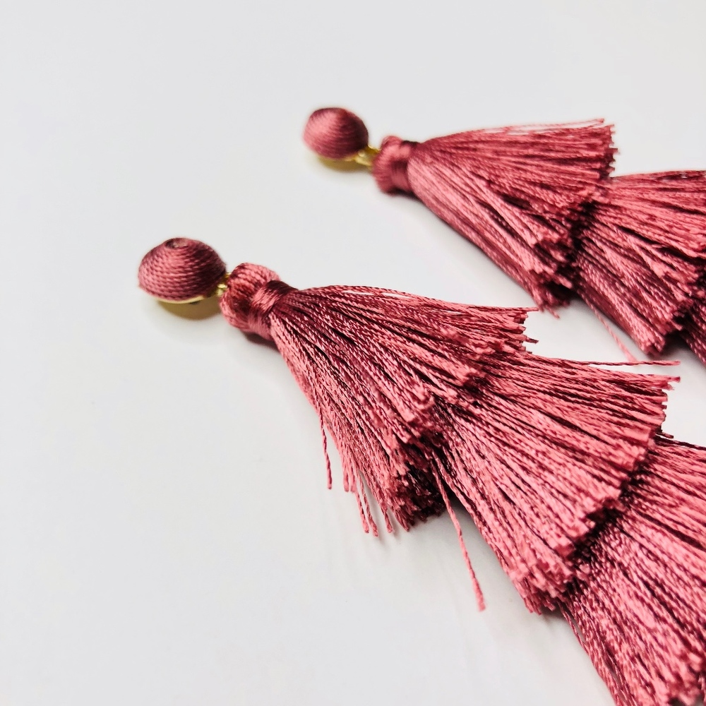 Naya Dusty Rose Tiered Tassel Statement Earrings - Picture 8 of 8